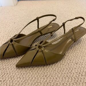 Zara Olive Green Women's Slingback kitten heels